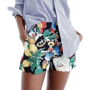 NWT J.Crew Womens High Rise Shorts Scalloped Hem Retro Postcard Print |Size 4